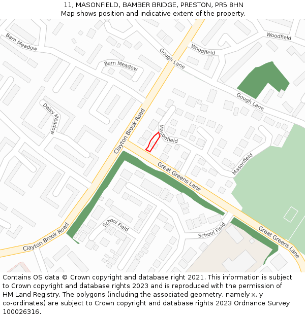 11, MASONFIELD, BAMBER BRIDGE, PRESTON, PR5 8HN: Location map and indicative extent of plot