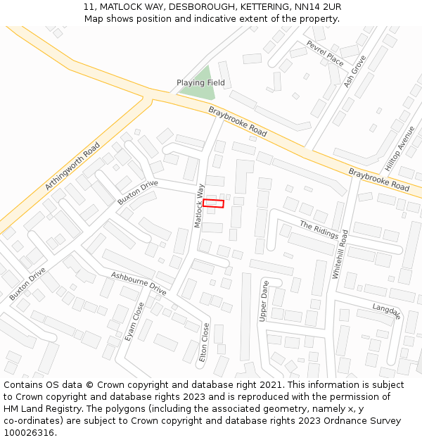 11, MATLOCK WAY, DESBOROUGH, KETTERING, NN14 2UR: Location map and indicative extent of plot