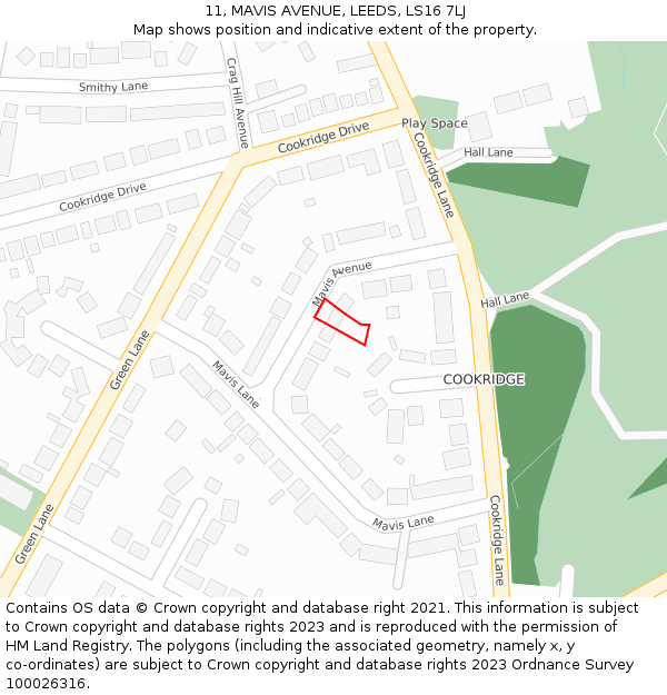 11, MAVIS AVENUE, LEEDS, LS16 7LJ: Location map and indicative extent of plot