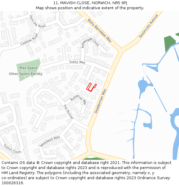 11, MAVISH CLOSE, NORWICH, NR5 9PJ: Location map and indicative extent of plot