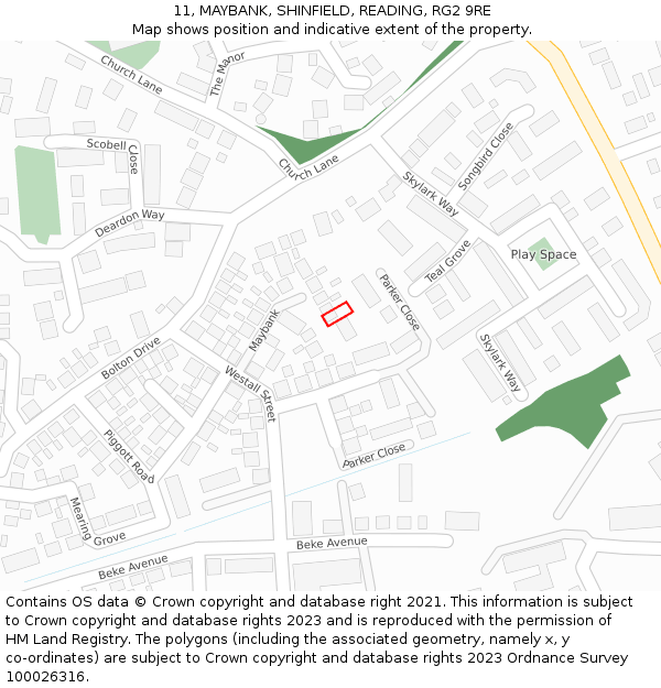 11, MAYBANK, SHINFIELD, READING, RG2 9RE: Location map and indicative extent of plot
