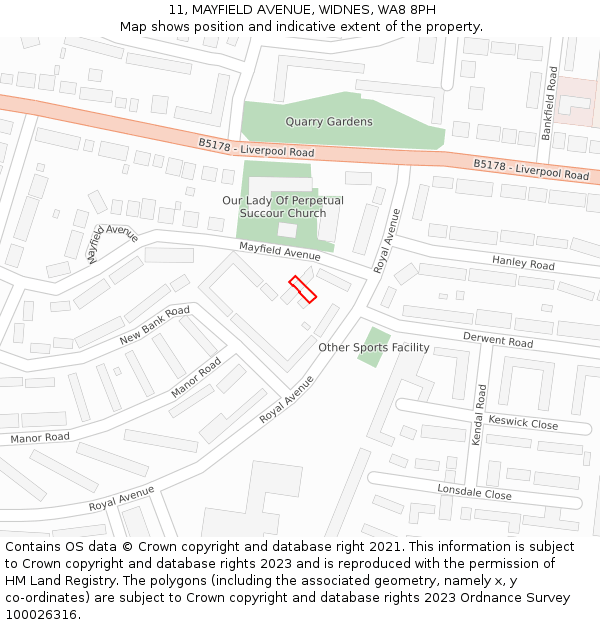 11, MAYFIELD AVENUE, WIDNES, WA8 8PH: Location map and indicative extent of plot