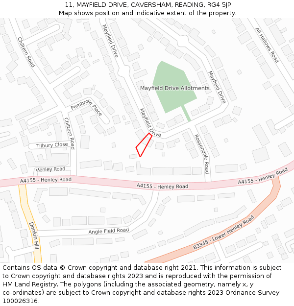 11, MAYFIELD DRIVE, CAVERSHAM, READING, RG4 5JP: Location map and indicative extent of plot