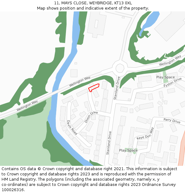 11, MAYS CLOSE, WEYBRIDGE, KT13 0XL: Location map and indicative extent of plot