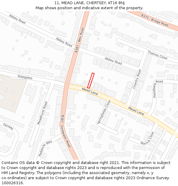 11, MEAD LANE, CHERTSEY, KT16 8NJ: Location map and indicative extent of plot