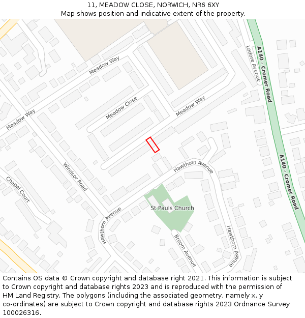 11, MEADOW CLOSE, NORWICH, NR6 6XY: Location map and indicative extent of plot