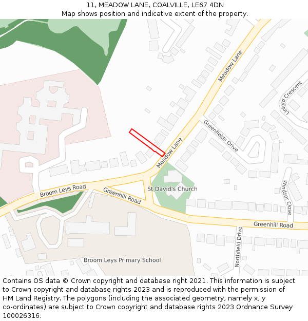 11, MEADOW LANE, COALVILLE, LE67 4DN: Location map and indicative extent of plot