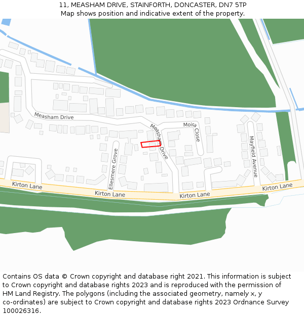 11, MEASHAM DRIVE, STAINFORTH, DONCASTER, DN7 5TP: Location map and indicative extent of plot