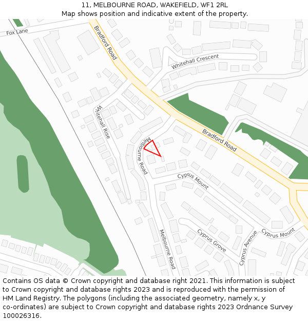 11, MELBOURNE ROAD, WAKEFIELD, WF1 2RL: Location map and indicative extent of plot