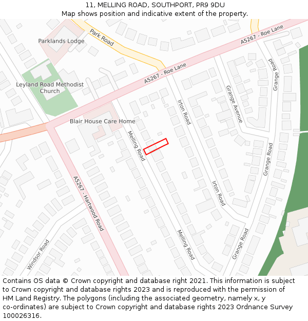 11, MELLING ROAD, SOUTHPORT, PR9 9DU: Location map and indicative extent of plot