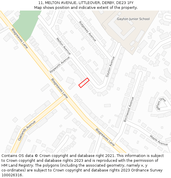 11, MELTON AVENUE, LITTLEOVER, DERBY, DE23 1FY: Location map and indicative extent of plot