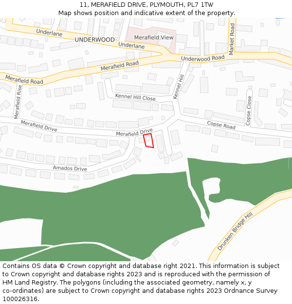 11, MERAFIELD DRIVE, PLYMOUTH, PL7 1TW: Location map and indicative extent of plot