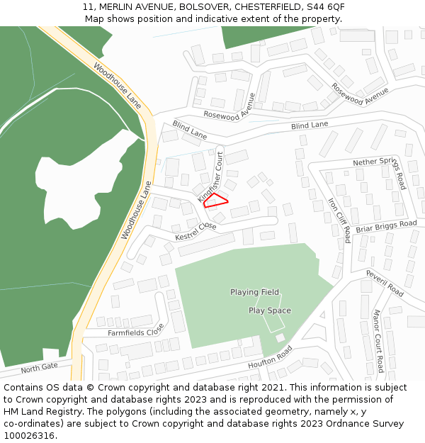 11, MERLIN AVENUE, BOLSOVER, CHESTERFIELD, S44 6QF: Location map and indicative extent of plot