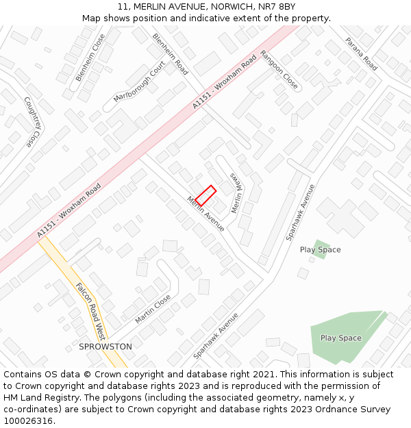 11, MERLIN AVENUE, NORWICH, NR7 8BY: Location map and indicative extent of plot