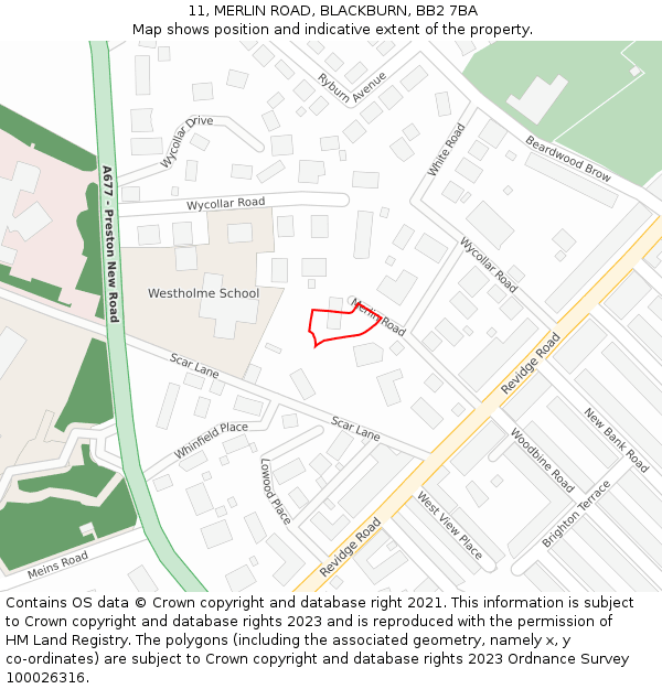 11, MERLIN ROAD, BLACKBURN, BB2 7BA: Location map and indicative extent of plot