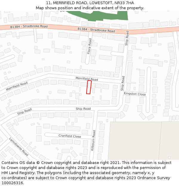11, MERRIFIELD ROAD, LOWESTOFT, NR33 7HA: Location map and indicative extent of plot