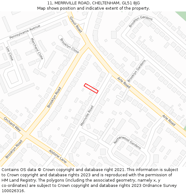11, MERRIVILLE ROAD, CHELTENHAM, GL51 8JG: Location map and indicative extent of plot