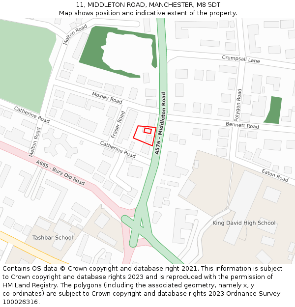 11, MIDDLETON ROAD, MANCHESTER, M8 5DT: Location map and indicative extent of plot