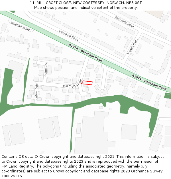 11, MILL CROFT CLOSE, NEW COSTESSEY, NORWICH, NR5 0ST: Location map and indicative extent of plot