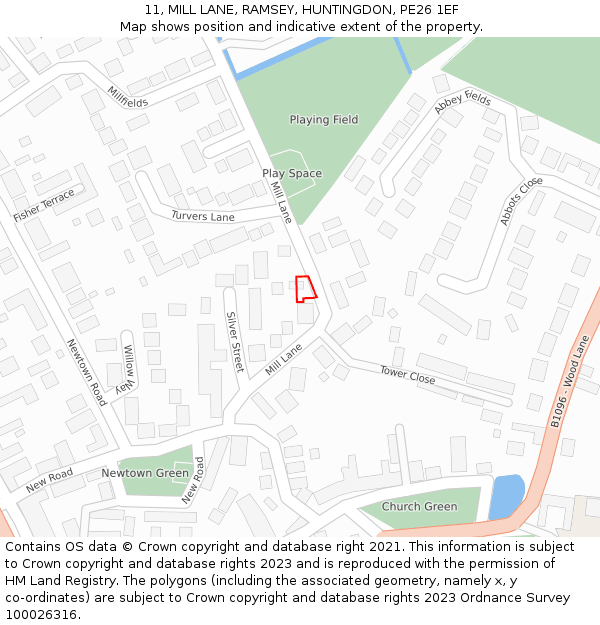 11, MILL LANE, RAMSEY, HUNTINGDON, PE26 1EF: Location map and indicative extent of plot