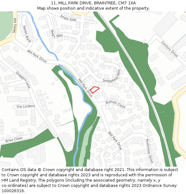 11, MILL PARK DRIVE, BRAINTREE, CM7 1XA: Location map and indicative extent of plot