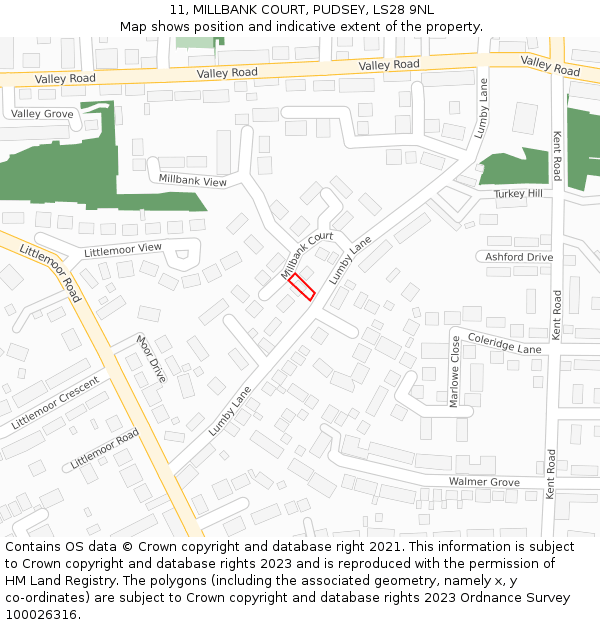 11, MILLBANK COURT, PUDSEY, LS28 9NL: Location map and indicative extent of plot