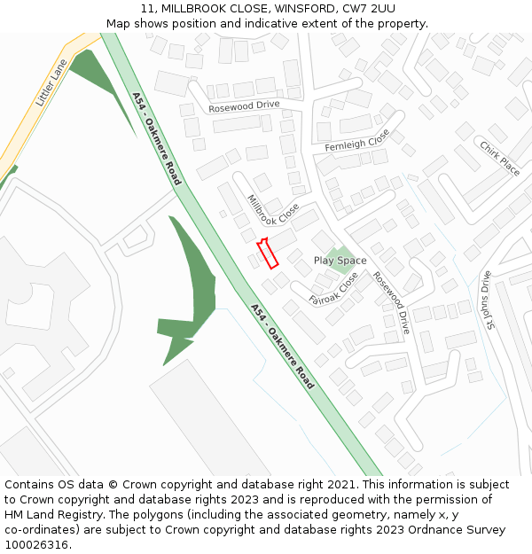 11, MILLBROOK CLOSE, WINSFORD, CW7 2UU: Location map and indicative extent of plot
