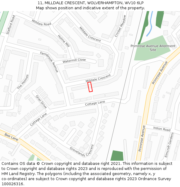 11, MILLDALE CRESCENT, WOLVERHAMPTON, WV10 6LP: Location map and indicative extent of plot