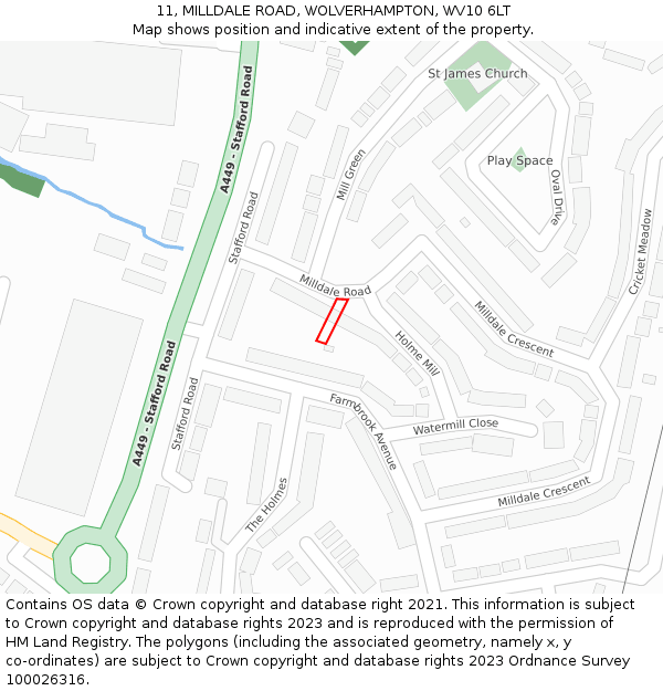 11, MILLDALE ROAD, WOLVERHAMPTON, WV10 6LT: Location map and indicative extent of plot