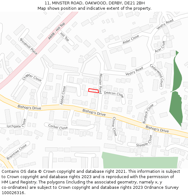 11, MINSTER ROAD, OAKWOOD, DERBY, DE21 2BH: Location map and indicative extent of plot