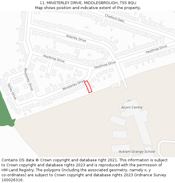 11, MINSTERLEY DRIVE, MIDDLESBROUGH, TS5 8QU: Location map and indicative extent of plot
