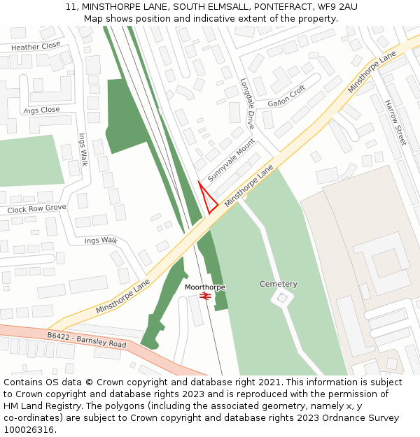 11, MINSTHORPE LANE, SOUTH ELMSALL, PONTEFRACT, WF9 2AU: Location map and indicative extent of plot