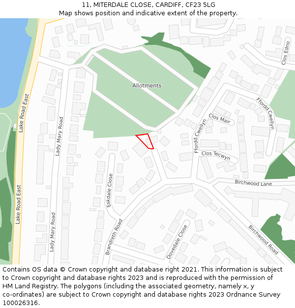 11, MITERDALE CLOSE, CARDIFF, CF23 5LG: Location map and indicative extent of plot