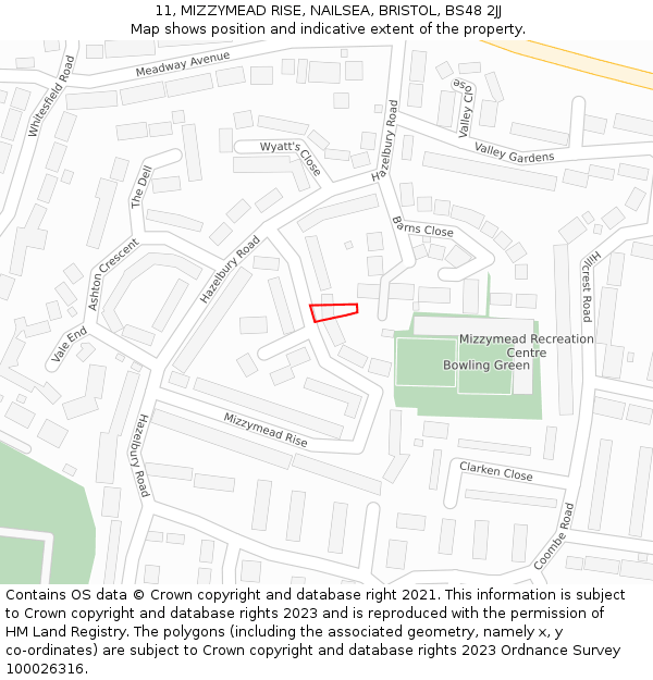 11, MIZZYMEAD RISE, NAILSEA, BRISTOL, BS48 2JJ: Location map and indicative extent of plot