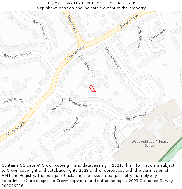 11, MOLE VALLEY PLACE, ASHTEAD, KT21 2PN: Location map and indicative extent of plot