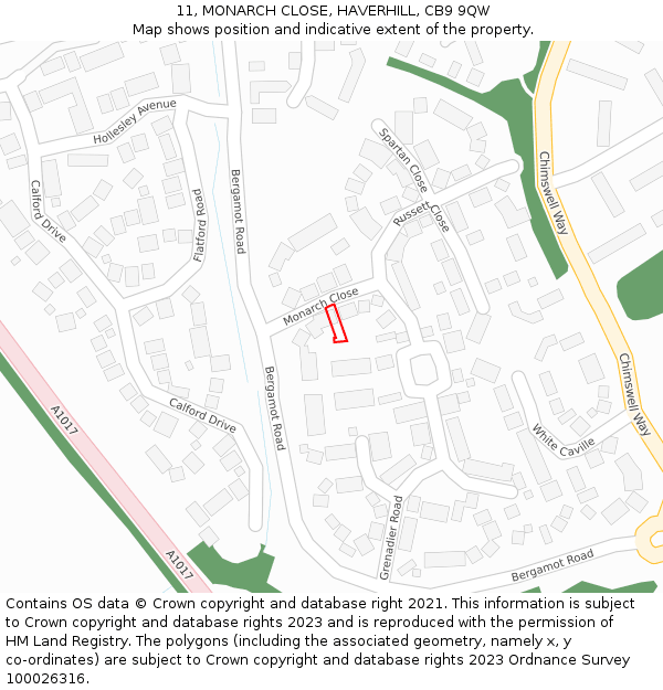 11, MONARCH CLOSE, HAVERHILL, CB9 9QW: Location map and indicative extent of plot