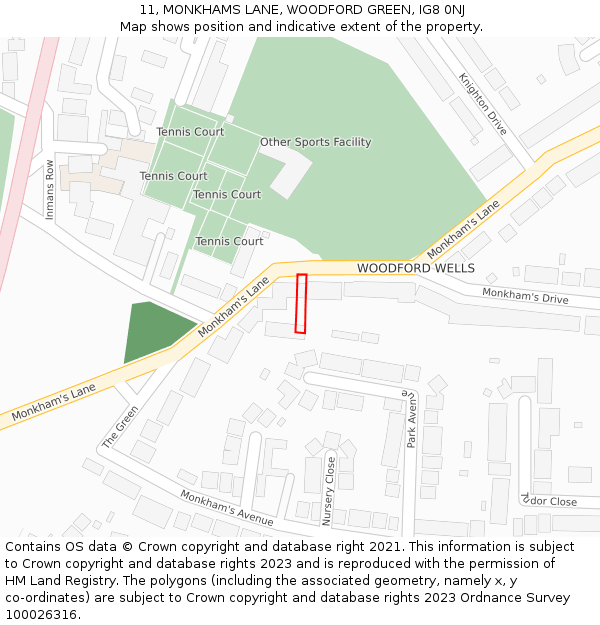 11, MONKHAMS LANE, WOODFORD GREEN, IG8 0NJ: Location map and indicative extent of plot