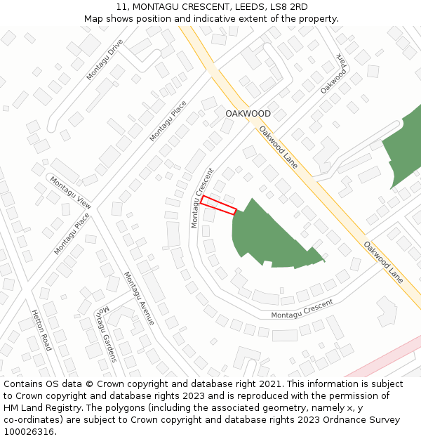 11, MONTAGU CRESCENT, LEEDS, LS8 2RD: Location map and indicative extent of plot