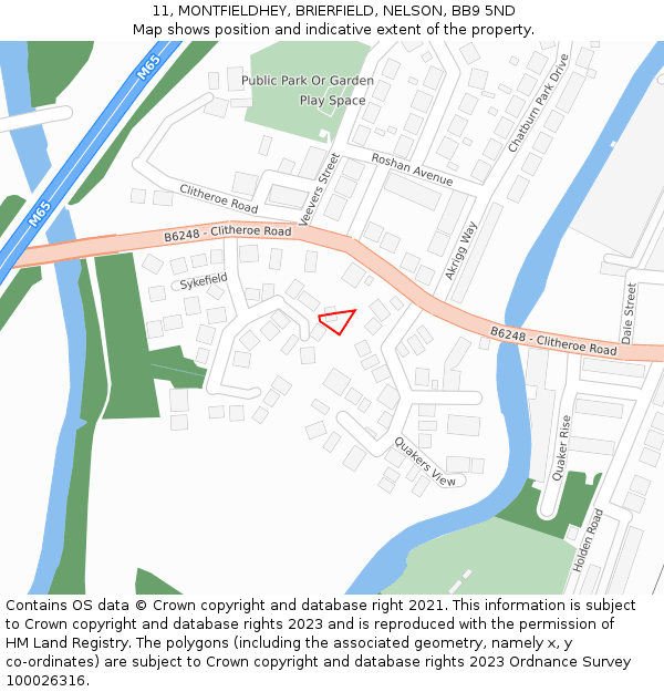 11, MONTFIELDHEY, BRIERFIELD, NELSON, BB9 5ND: Location map and indicative extent of plot