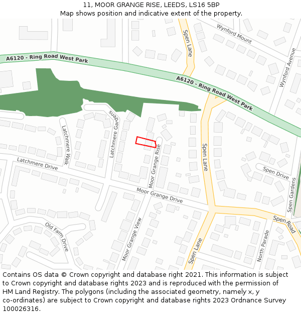 11, MOOR GRANGE RISE, LEEDS, LS16 5BP: Location map and indicative extent of plot