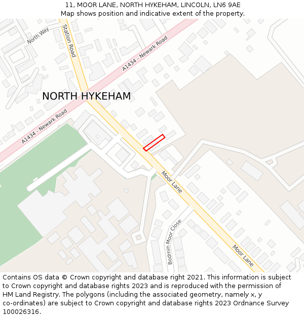 11, MOOR LANE, NORTH HYKEHAM, LINCOLN, LN6 9AE: Location map and indicative extent of plot