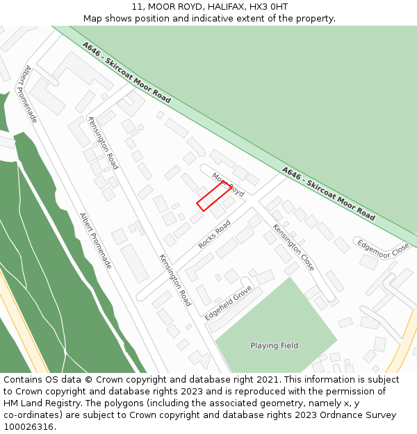 11, MOOR ROYD, HALIFAX, HX3 0HT: Location map and indicative extent of plot