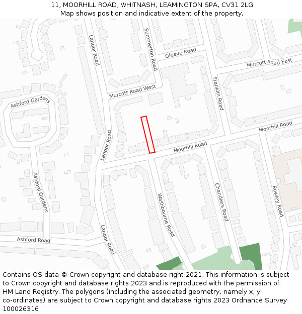 11, MOORHILL ROAD, WHITNASH, LEAMINGTON SPA, CV31 2LG: Location map and indicative extent of plot