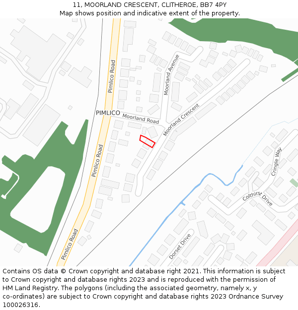 11, MOORLAND CRESCENT, CLITHEROE, BB7 4PY: Location map and indicative extent of plot