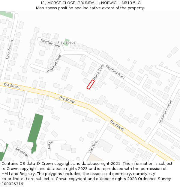 11, MORSE CLOSE, BRUNDALL, NORWICH, NR13 5LG: Location map and indicative extent of plot