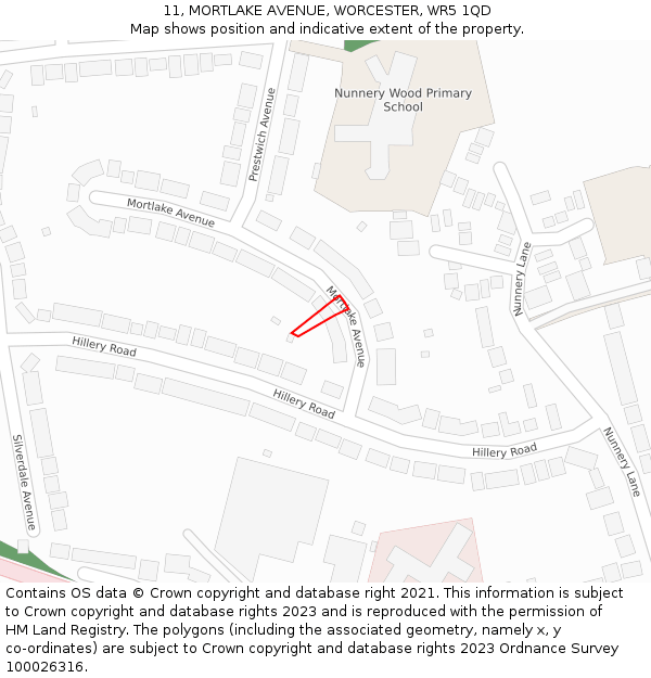 11, MORTLAKE AVENUE, WORCESTER, WR5 1QD: Location map and indicative extent of plot