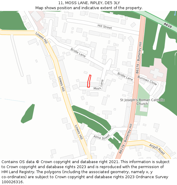 11, MOSS LANE, RIPLEY, DE5 3LY: Location map and indicative extent of plot