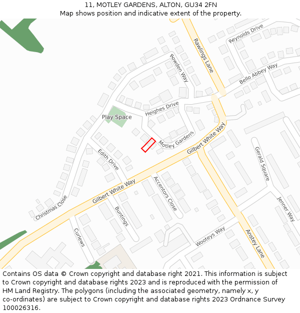 11, MOTLEY GARDENS, ALTON, GU34 2FN: Location map and indicative extent of plot