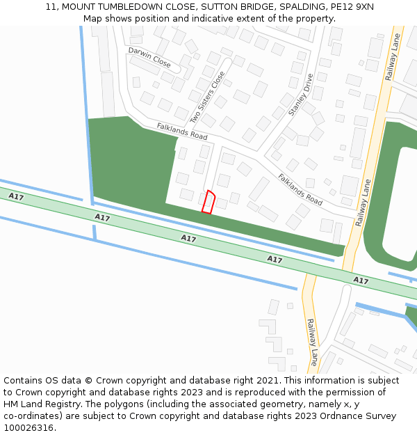11, MOUNT TUMBLEDOWN CLOSE, SUTTON BRIDGE, SPALDING, PE12 9XN: Location map and indicative extent of plot