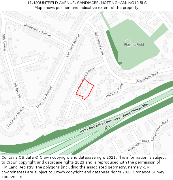 11, MOUNTFIELD AVENUE, SANDIACRE, NOTTINGHAM, NG10 5LS: Location map and indicative extent of plot